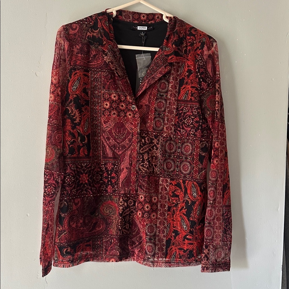 Jane and Delancey Red and Black Patterned Blouse
